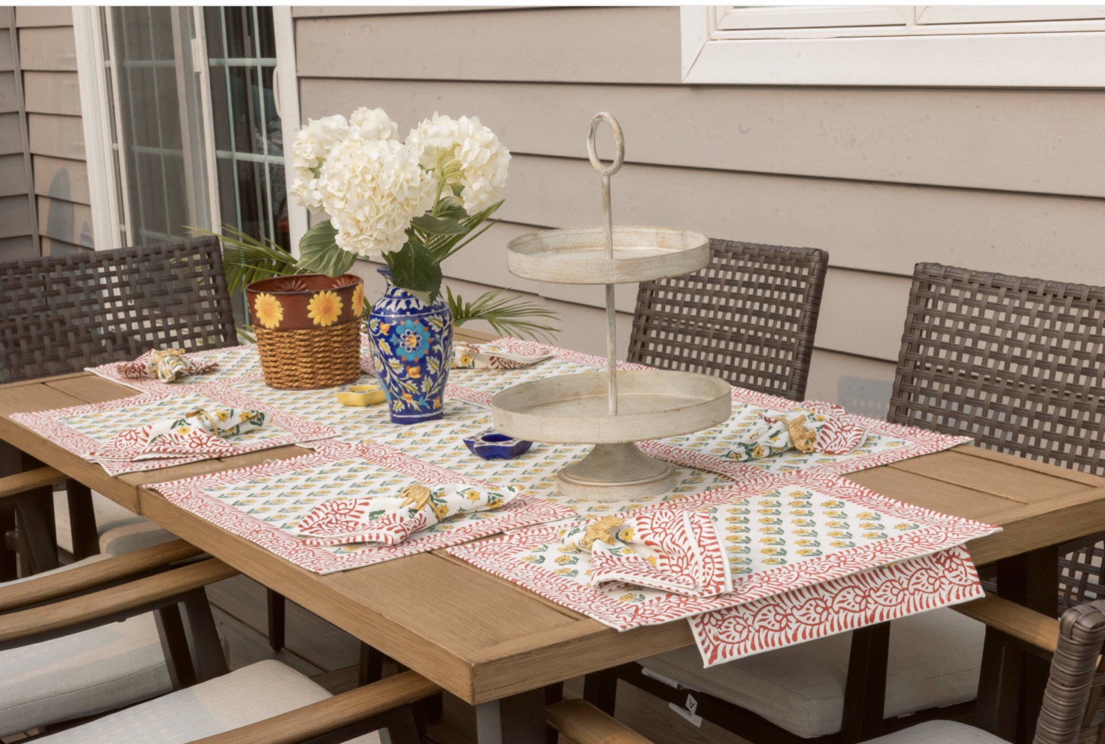 Block-printed linens styled in a warm interior